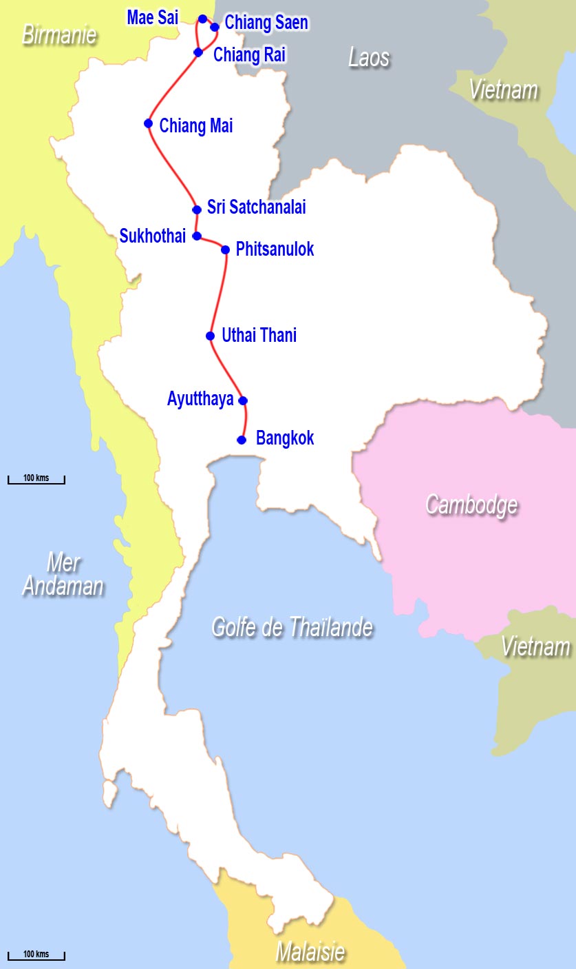 Carte circuit privé de Bangkok à Chiang Rai