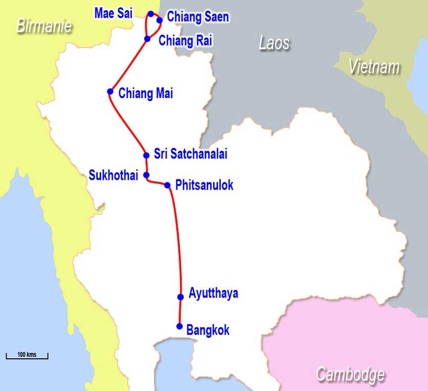 Carte circuit Bangkok Chiang Rai 6 jours