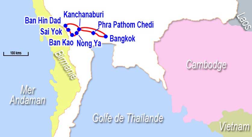 Carte circuit de Bangkok à Khao Yai