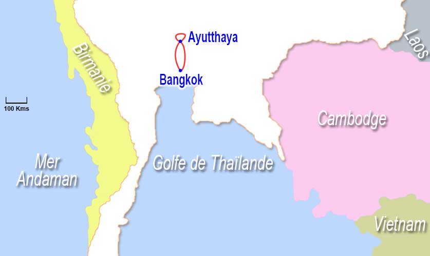 Carte circuit de Bangkok à Khao Yai