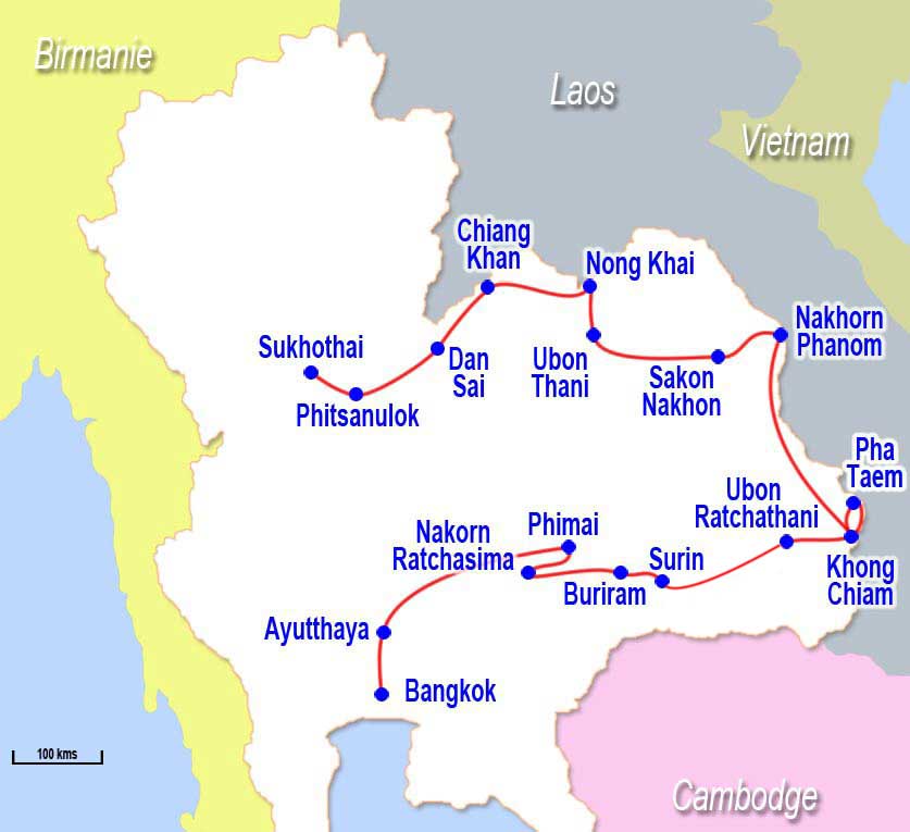 Carte circuit en Isan dans l'est de la Thaïlande