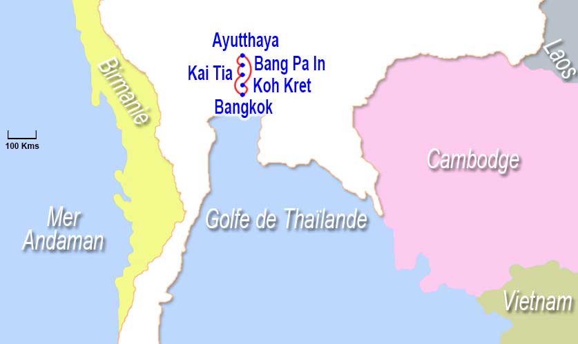 Carte circuit de Bangkok à Khao Yai