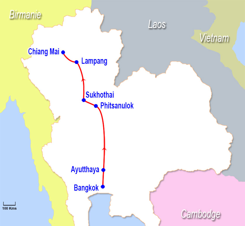 Carte Bangkok Chiang Mai en train