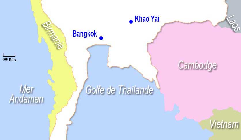 Carte circuit de Bangkok à Khao Yai