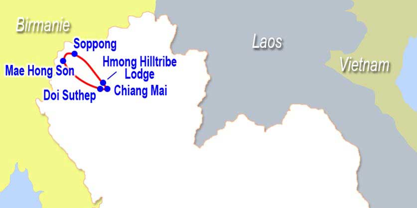Carte circuit en 4X4 de Chiang Mai à Mae Hong Son
